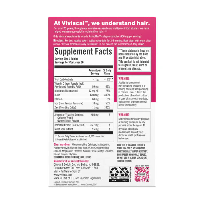 Viviscal Hair Growth Supplements For Women, 180 Tablets