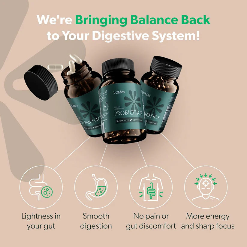 BIOMA Probiotic Gut Support - Vegan, Gluten Free, 60 Capsules