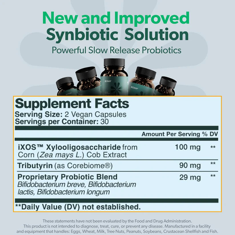 BIOMA Probiotic Gut Support - Vegan, Gluten Free, 60 Capsules
