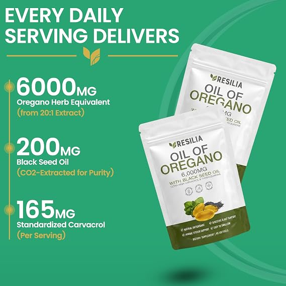 2 in 1 Oil of Oregano & Black Seed Softgels with Carvacrol , Immune Support