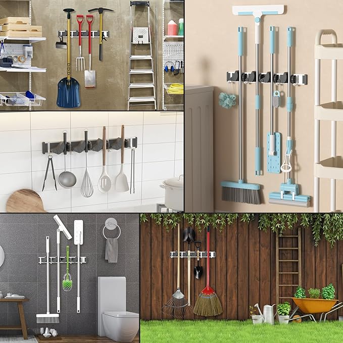 Holikme Metal Wall Organizer with 4 Hooks, Black