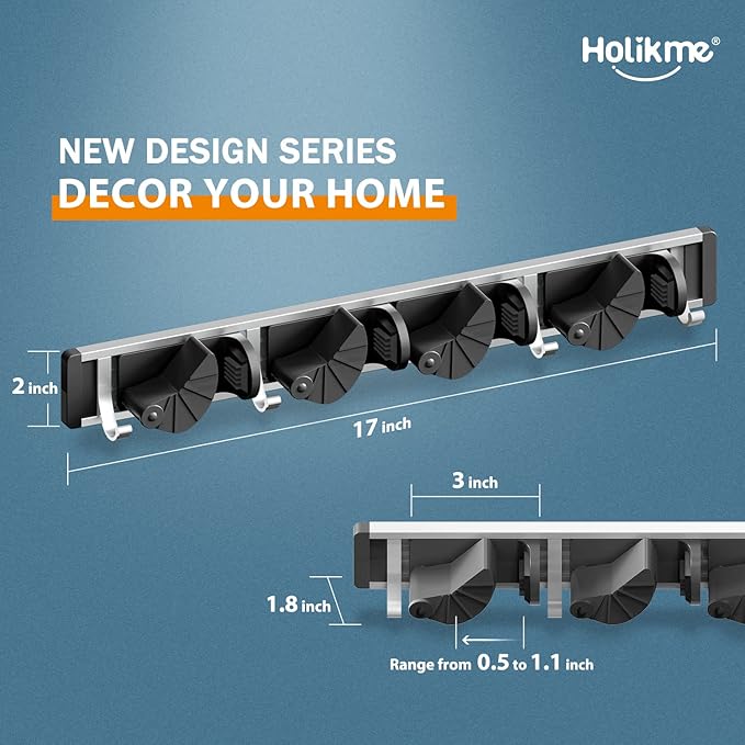 Holikme Metal Wall Organizer with 4 Hooks, Black