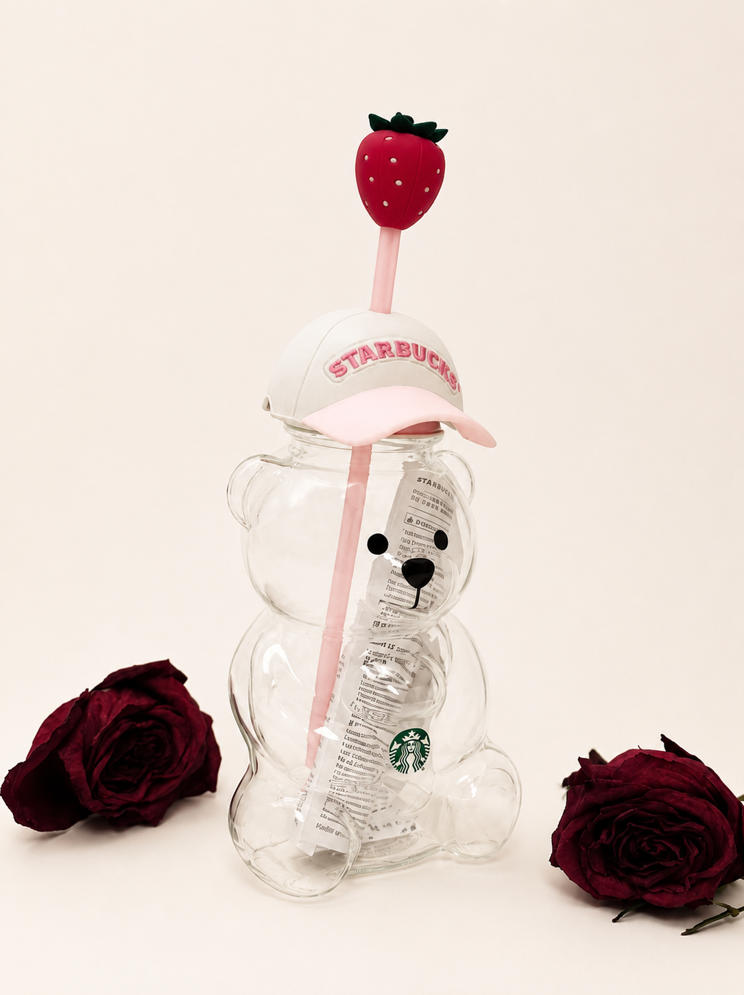 2026 Starbucks Bearista Bear Strawberry Topper Tumbler 591ml Baseball Cap