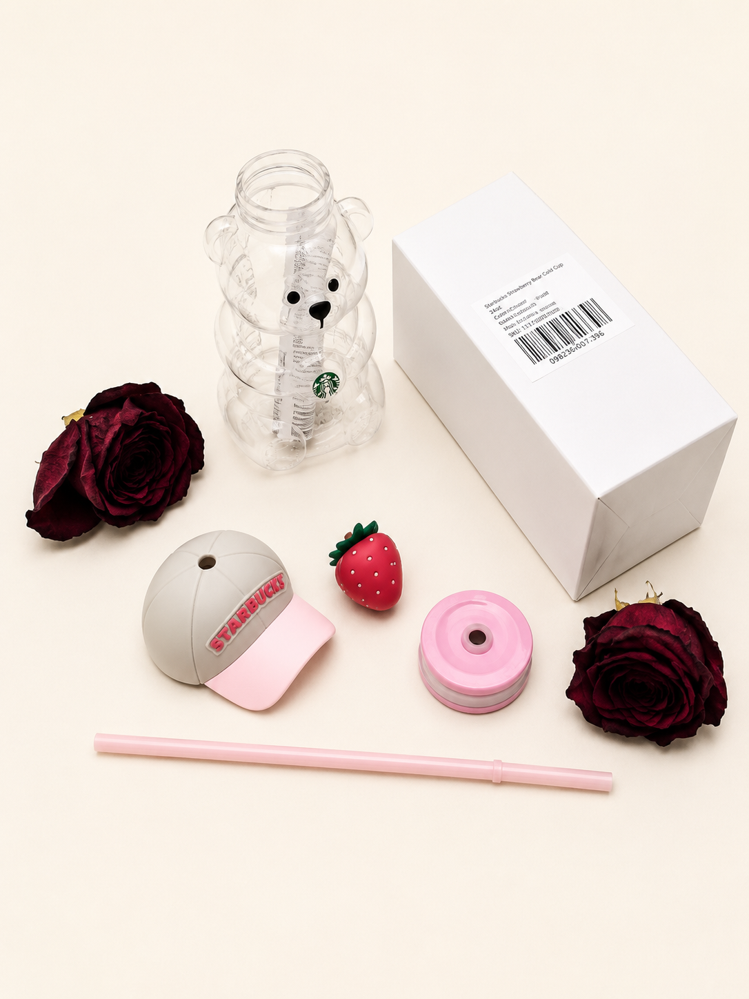 2026 Starbucks Bearista Bear Strawberry Topper Tumbler 591ml Baseball Cap