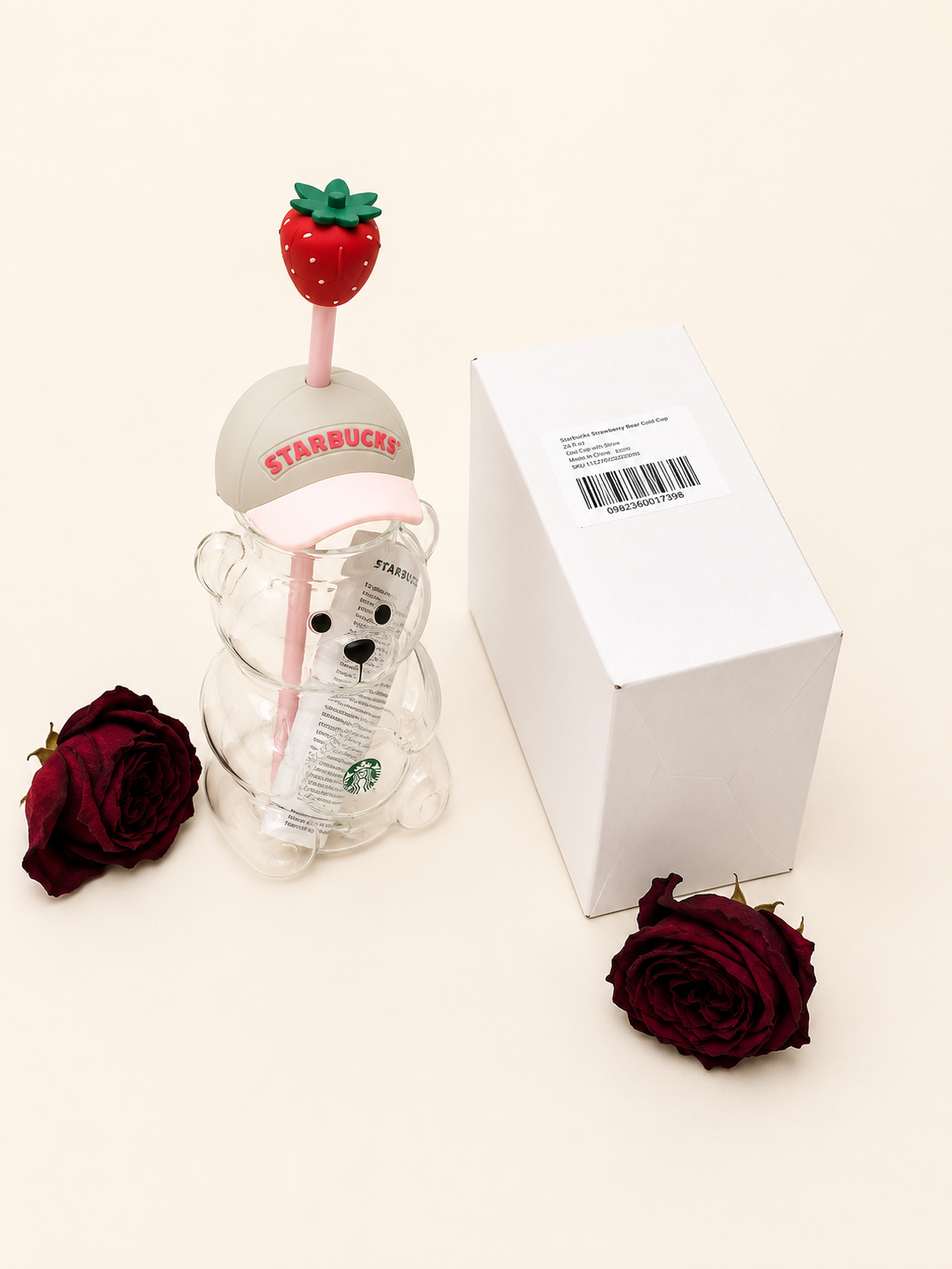 2026 Starbucks Bearista Bear Strawberry Topper Tumbler 591ml Baseball Cap