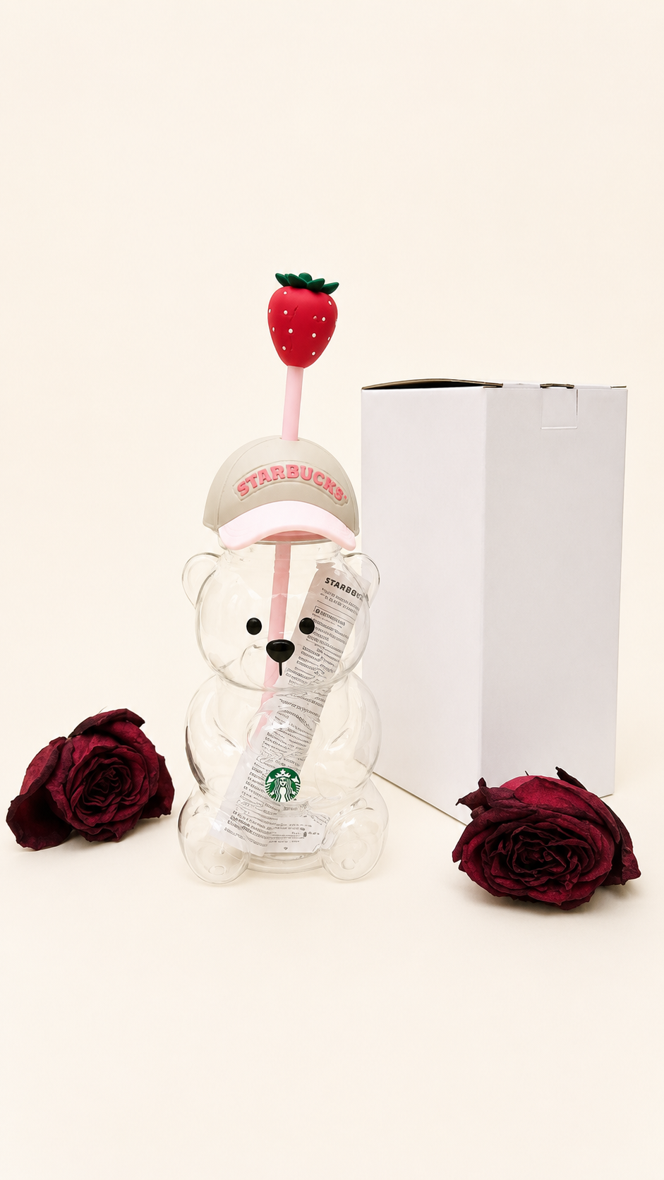 2026 Starbucks Bearista Bear Strawberry Topper Tumbler 591ml Baseball Cap