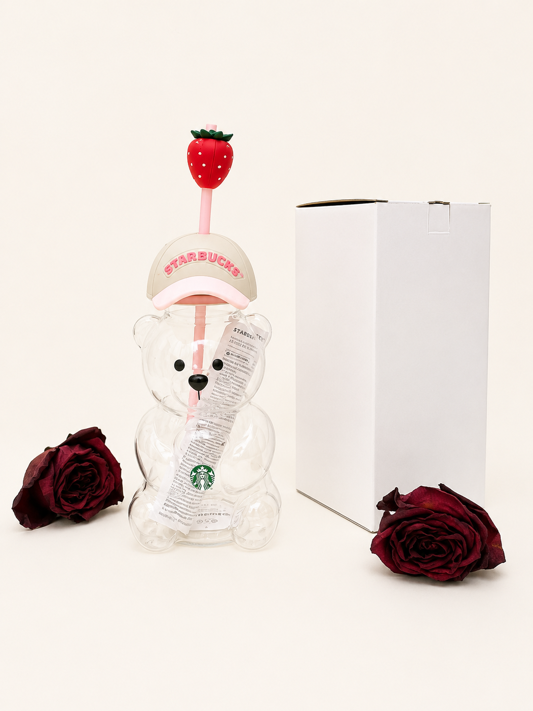 2026 Starbucks Bearista Bear Strawberry Topper Tumbler 591ml Baseball Cap