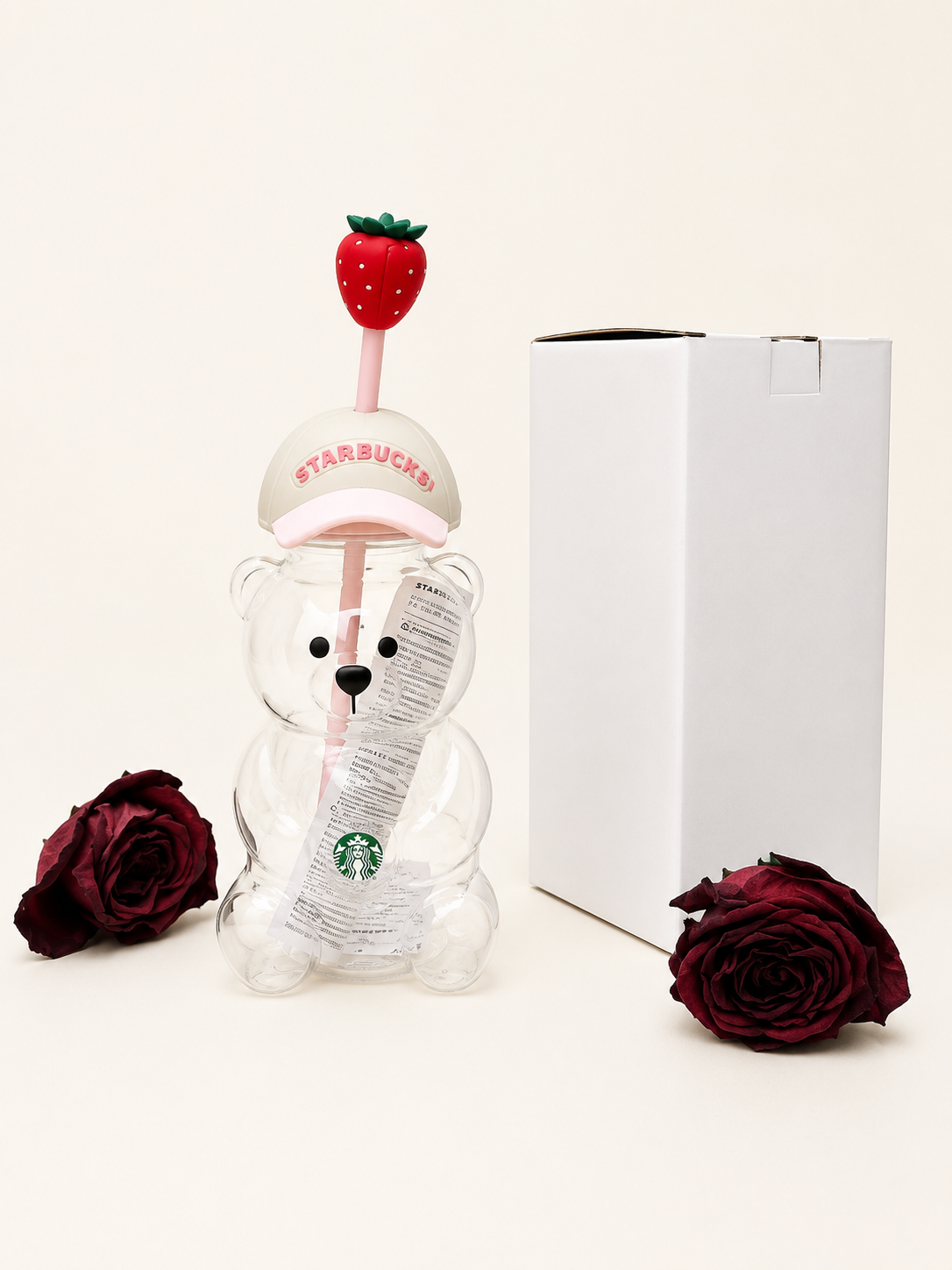 2026 Starbucks Bearista Bear Strawberry Topper Tumbler 591ml Baseball Cap