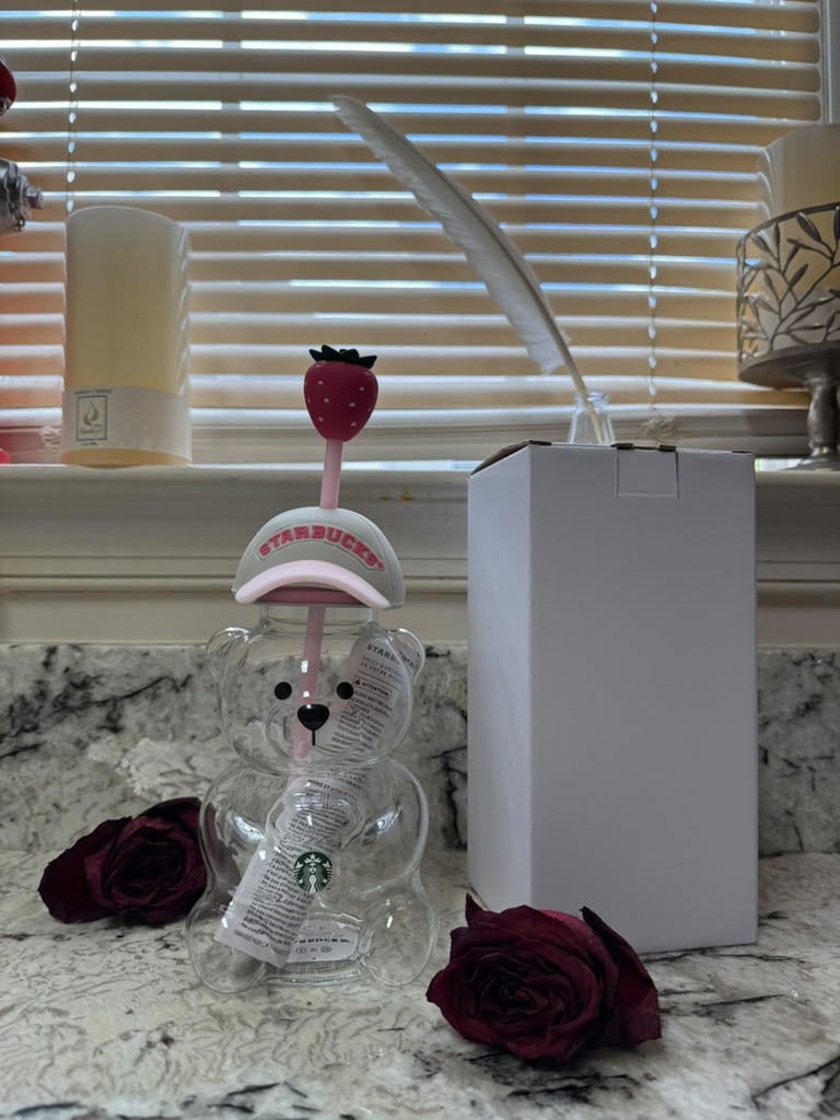 2026 Starbucks Bearista Pink Bear Glass Tumbler Cold Cup with Straw, 20oz/591ml — Pack of 2