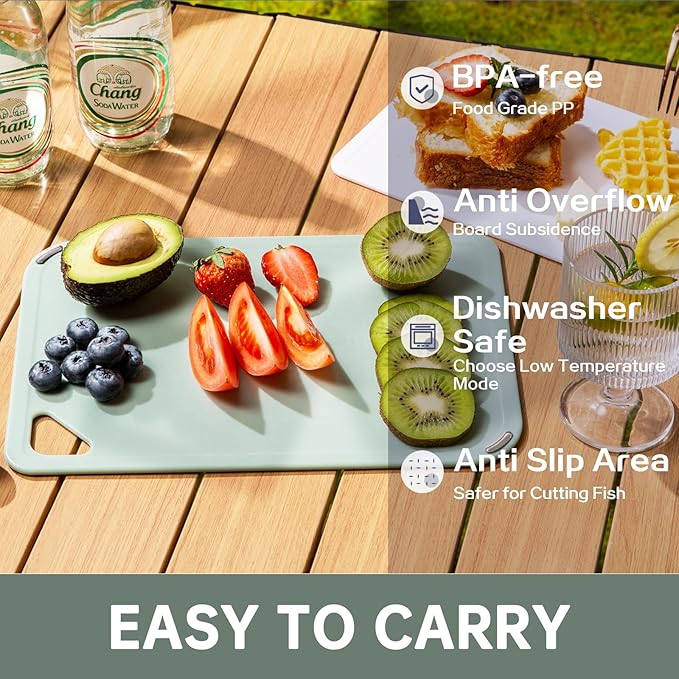 Plastic Cutting Boards Set of 3 with Grip Handle, Dishwasher Safe
