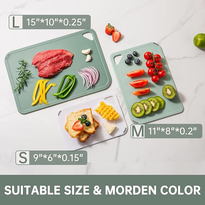 Plastic Cutting Boards Set of 3 with Grip Handle, Dishwasher Safe