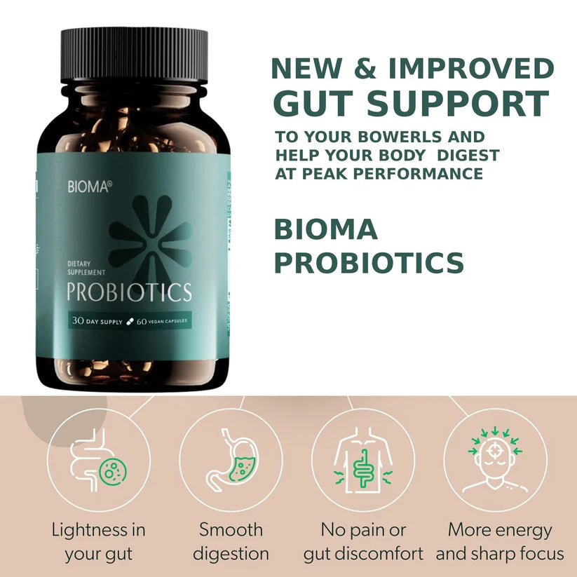 BIOMA Probiotic Gut Support - Vegan, Gluten Free, 60 Capsules
