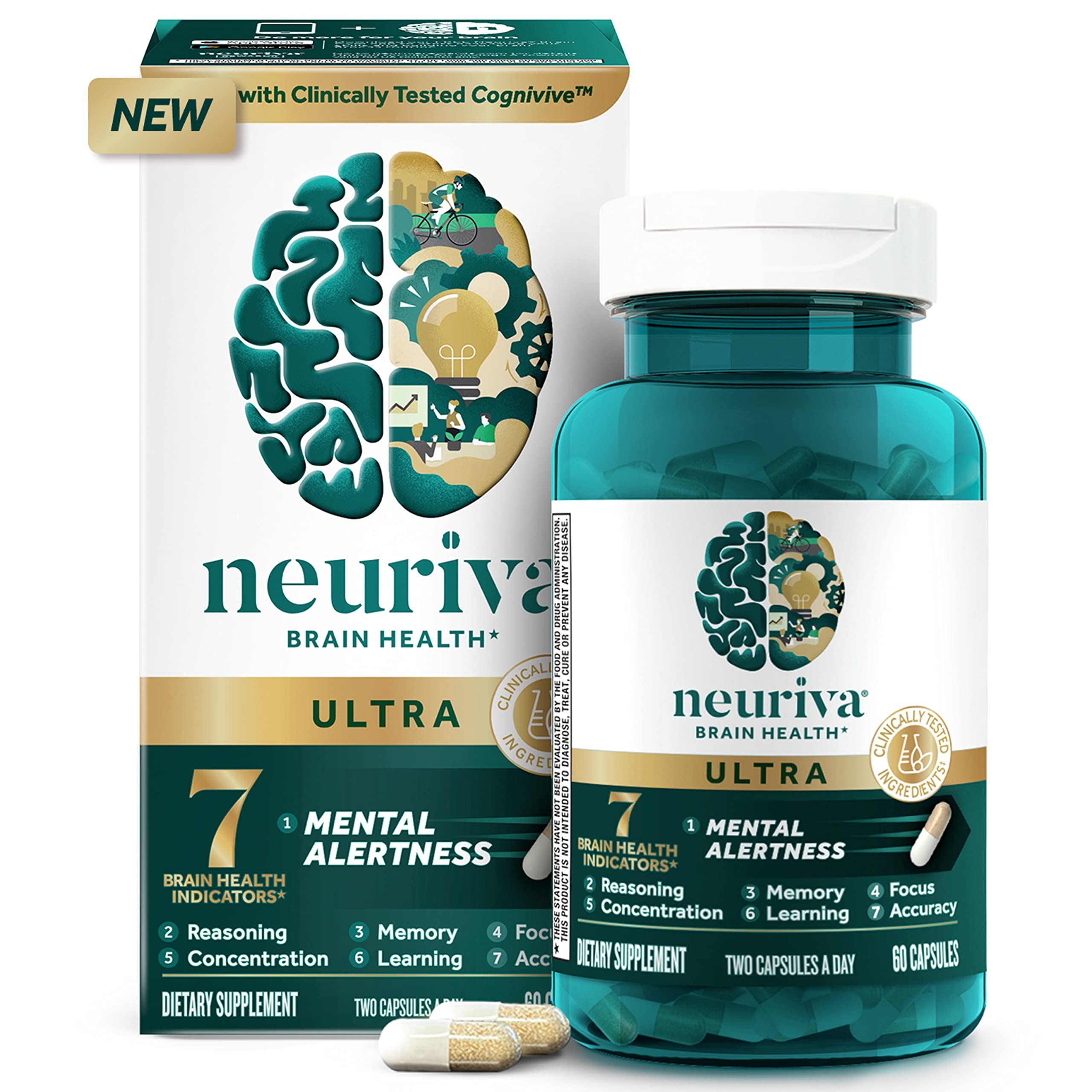 NEURIVA Ultra Nootropic Brain Supplement - Memory, Focus, 60 Caps